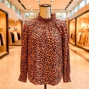 LOFT Leopard Print Blouse - Black and Orange/Brown  Size XLarge  NWT